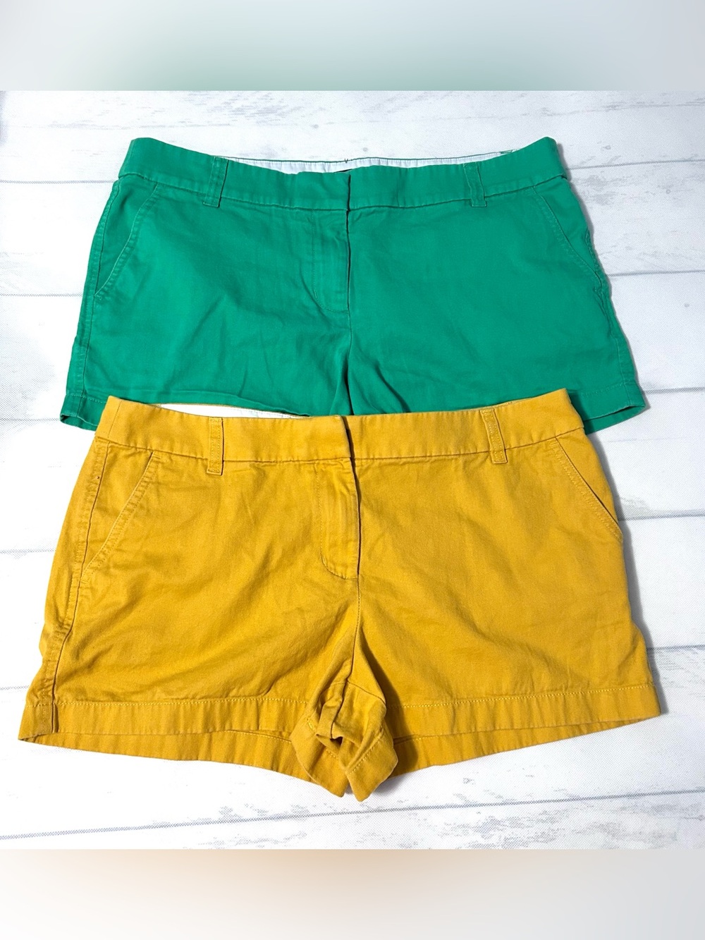 J. Crew Green and Mustard Women’s Cotton Shorts Duo Sz 12